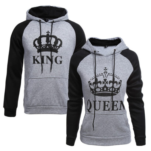 Grey King and Queen Couple Hoodie