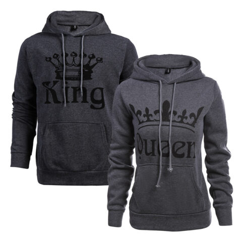 Grey King and Queen Couple Hoodie