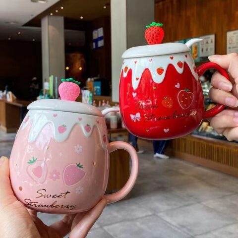 Strawberry Couple Mugs - Artful Sips: Unique Couple Mugs!