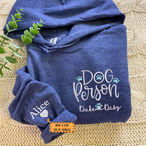 Custom Embroidered Dog Person Hoodie with Pet Names - Personalized Dog Lover Gift