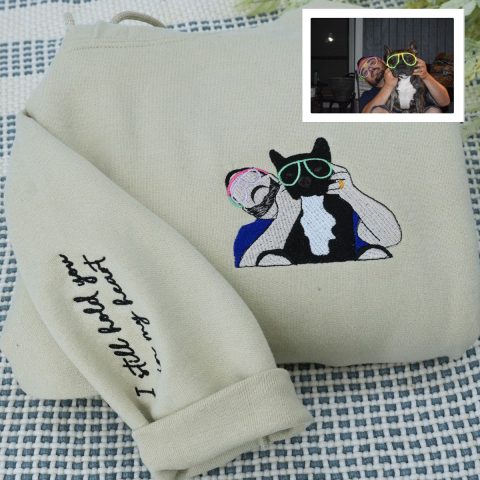 Custom Embroidered Full Color Pet & Owner Portrait Hoodie - Pet Lover Gift