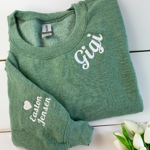 Custom Embroidered Gigi Neckline Hoodie with Grandkids Names - Grandmother Gift