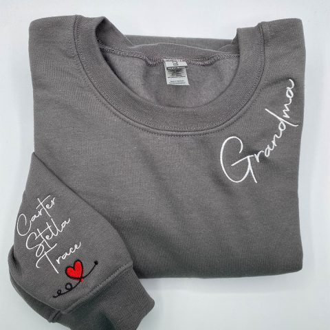 Custom Embroidered Grandma Sweatshirt with Grandkids Names - Personalized Grandmother Gift