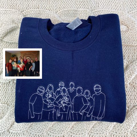 Custom Embroidered Family Outline Portrait Hoodie - Personalized Family Gift